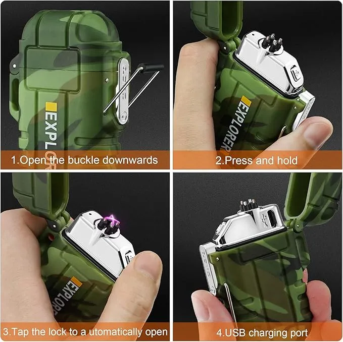 Lafagiet Waterproof Arc Lighter, Outdoor Dual Plasma Arc Lighter, USB Rechargeable Flameless Electric Lighters for Camping, Hiking, Survival Tactical (F13-Camouflage)