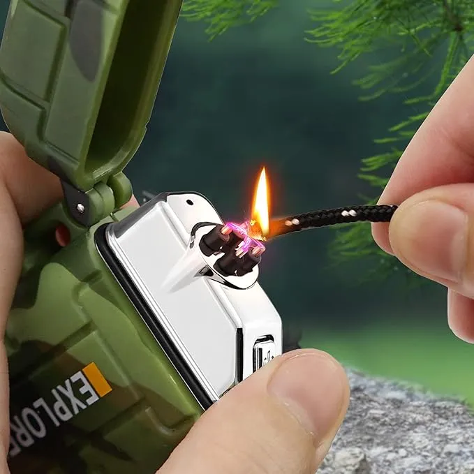 Lafagiet Waterproof Arc Lighter, Outdoor Dual Plasma Arc Lighter, USB Rechargeable Flameless Electric Lighters for Camping, Hiking, Survival Tactical (F13-Camouflage)