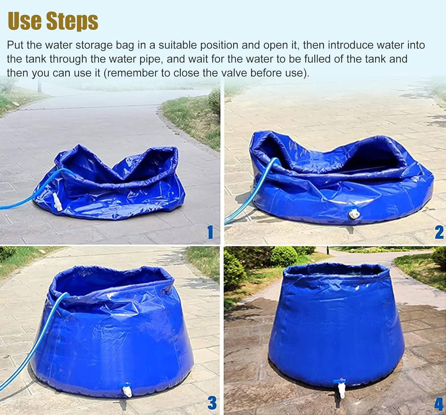 Large Capacity Soft Water Bag Movable Large Water Container Water Reservoir, 53 132 264 317 528 Gallon, Foldable Heavy Duty Blue Water Storage for Breeding/Agricultural(150x100x110cm/1200L/317 Gallon)