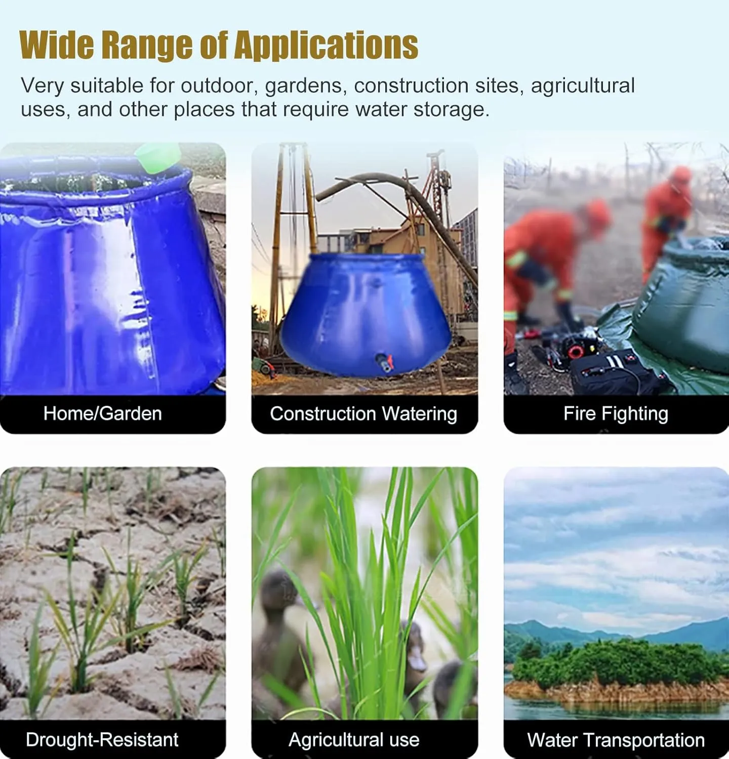 Large Capacity Soft Water Bag Movable Large Water Container Water Reservoir, 53 132 264 317 528 Gallon, Foldable Heavy Duty Blue Water Storage for Breeding/Agricultural(150x100x110cm/1200L/317 Gallon)