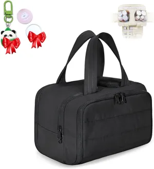 Large Capacity Wide-Open Travel Cosmetic Bag,Humidity Travel Cosmetic Bag,Cureeway Large Capacity TravelCosmetic Bags,4-In-1 Multi-Functional Toiletry Bag,Dry-And-Wet Separation (BLACK)