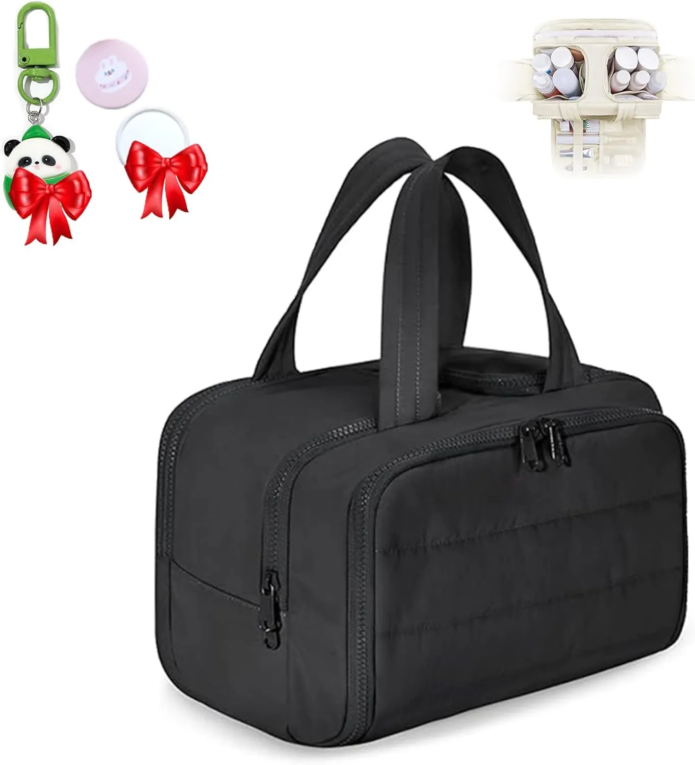 Large Capacity Wide-Open Travel Cosmetic Bag,Humidity Travel Cosmetic Bag,Cureeway Large Capacity TravelCosmetic Bags,4-In-1 Multi-Functional Toiletry Bag,Dry-And-Wet Separation (BLACK)