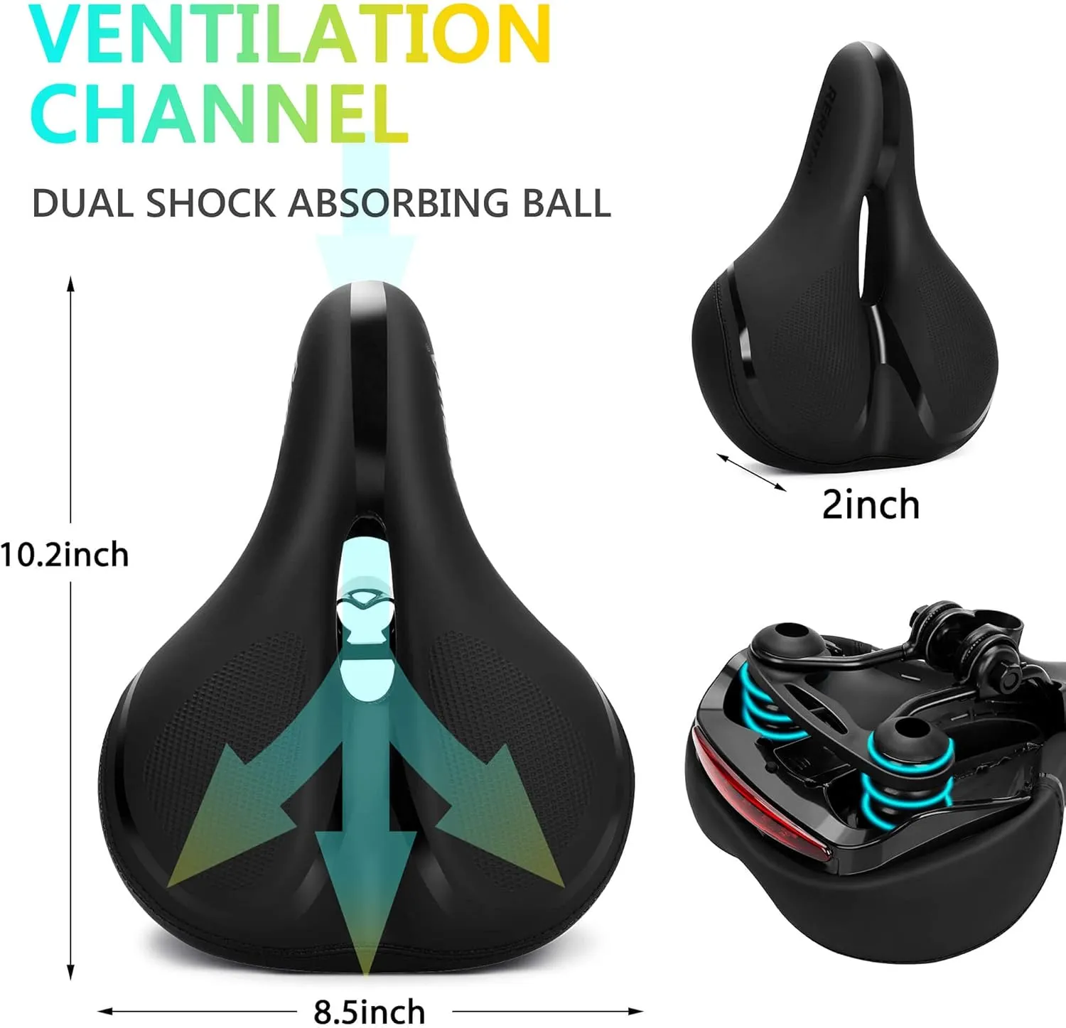 Large Comfortable Bike Seat Wide Saddle Shock Absorbing - Oversized Memory Foam Padded Exercise Bicycle Seat Waterproof Leather Cover - Universal Soft Replacement Cycling Cushion for Men Women