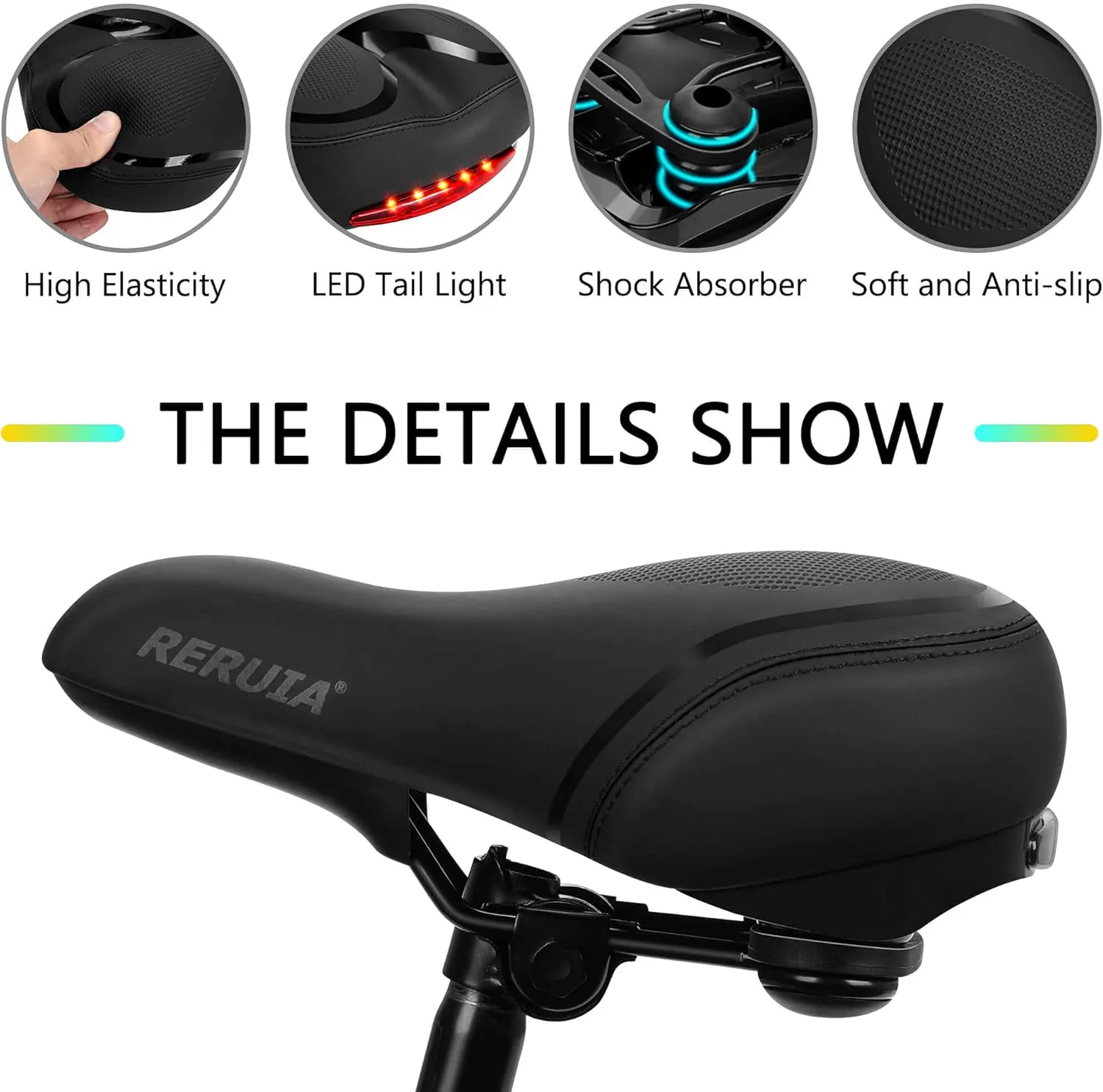 Large Comfortable Bike Seat Wide Saddle Shock Absorbing - Oversized Memory Foam Padded Exercise Bicycle Seat Waterproof Leather Cover - Universal Soft Replacement Cycling Cushion for Men Women