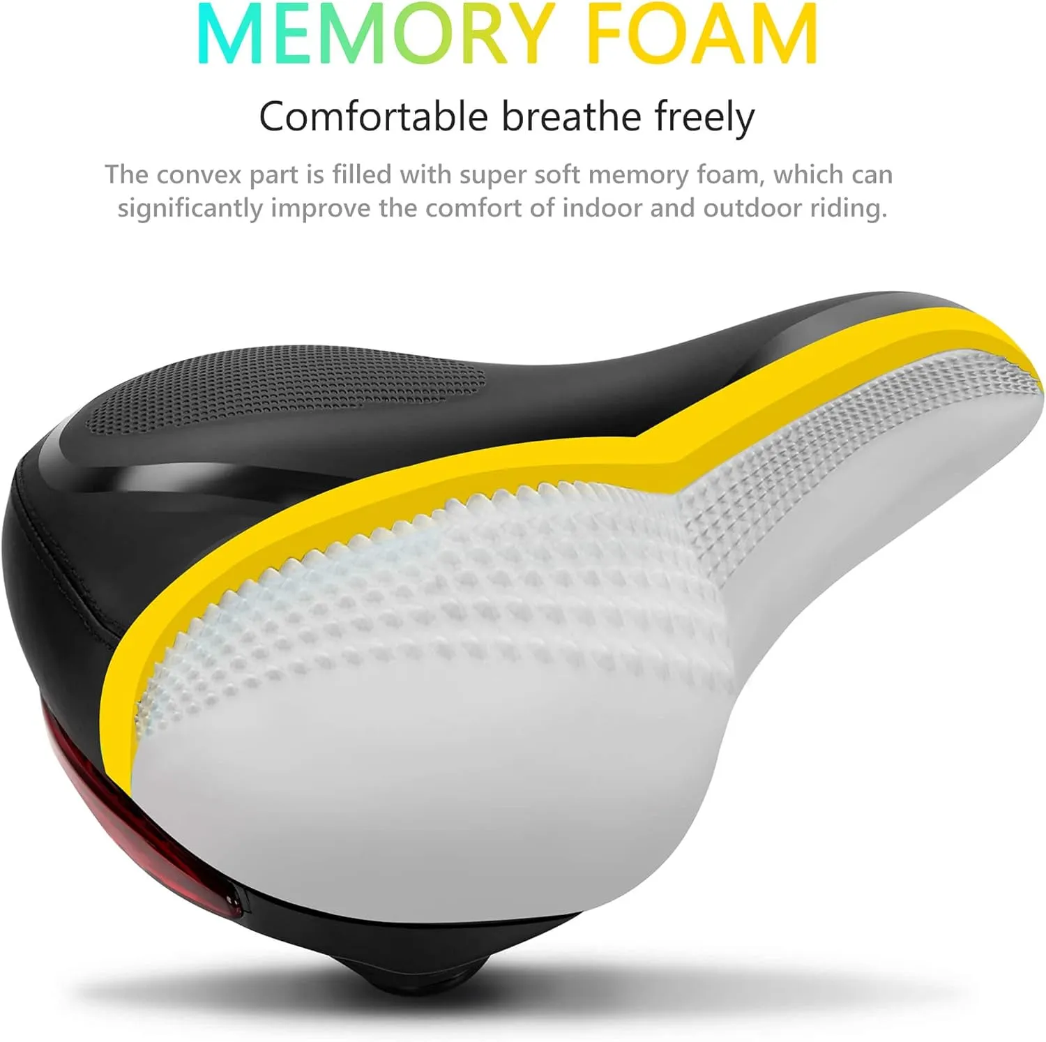 Large Comfortable Bike Seat Wide Saddle Shock Absorbing - Oversized Memory Foam Padded Exercise Bicycle Seat Waterproof Leather Cover - Universal Soft Replacement Cycling Cushion for Men Women