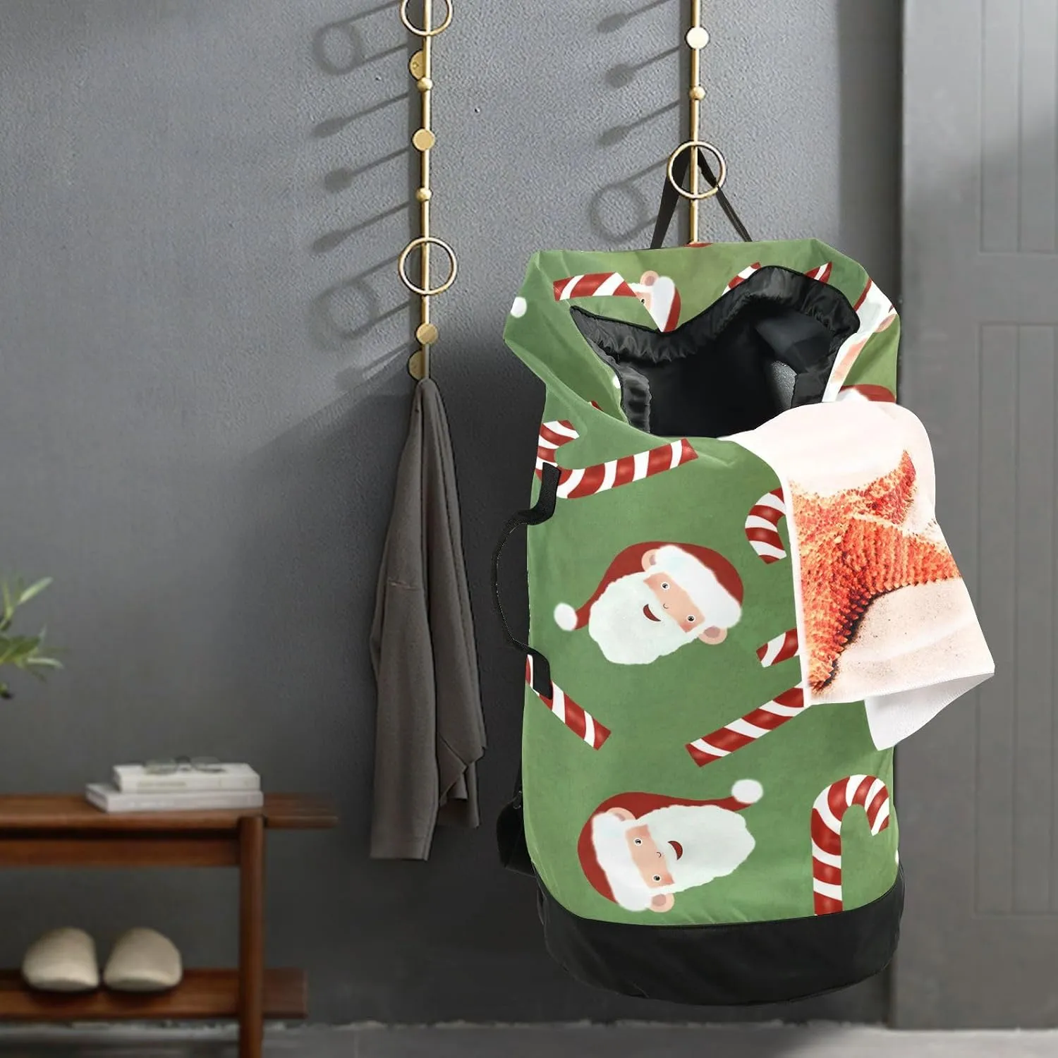Laundry Backpack Laundry Bag with Adjustable Shoulder Straps Handle Dirty Laundry Bag for Traveling Camp College Dorm Heavy Duty Waterproof Large Capacity Christmas Santa Clause
