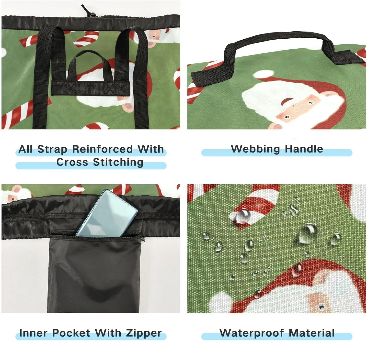 Laundry Backpack Laundry Bag with Adjustable Shoulder Straps Handle Dirty Laundry Bag for Traveling Camp College Dorm Heavy Duty Waterproof Large Capacity Christmas Santa Clause