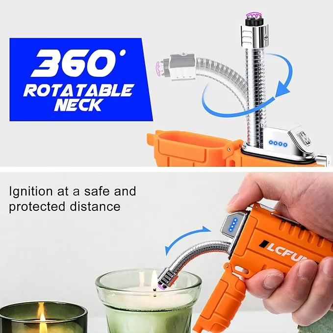 LcFun 2 Pack Waterproof Lighter, Windproof Torch Lighter Butane Refillable, Electric Dual Arc Lighter with Flashlight, USB Rechargeable Plasma Lighter for Camping, Hiking, Survival Tactical Gear