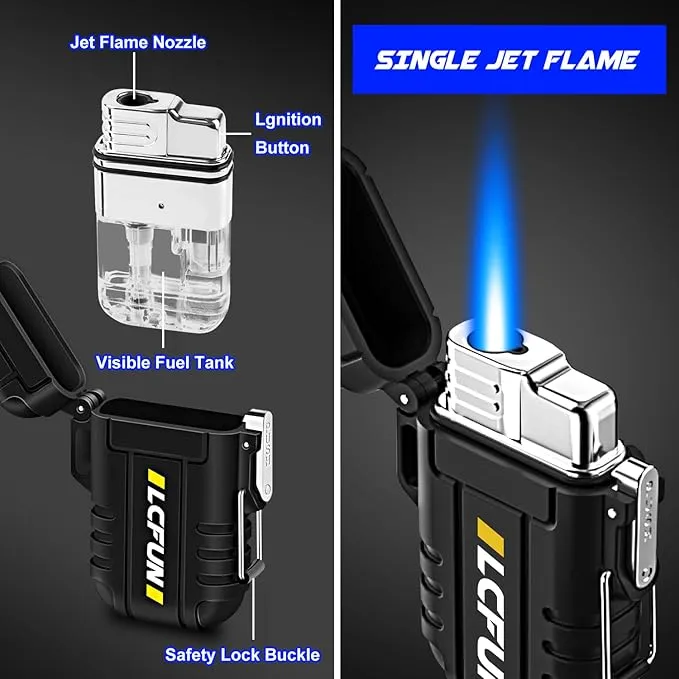 LcFun 2 Pack Waterproof Lighter, Windproof Torch Lighter Butane Refillable, Electric Dual Arc Lighter with Flashlight, USB Rechargeable Plasma Lighter for Camping, Hiking, Survival Tactical Gear