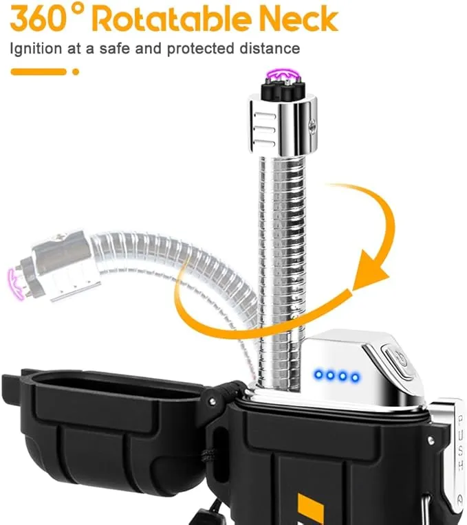 LcFun Electric Dual Arc Lighter USB Rechargeable, Windproof Plasma Lighters with LED Battery Indicator, Waterproof Flashlight Lighter with Whistle Lanyard for Camping, Survival Gear