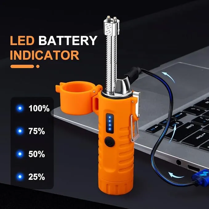 LcFun Electric Lighters Rechargeable Lighters Flexible Neck Dual Arc Electronic Lighter USB C Lighter with LED Battery Indicator and Flashlight for Candle, Camping, Hiking, Outdoor Adventure
