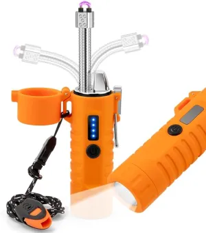 LcFun Electric Lighters Rechargeable Lighters Flexible Neck Dual Arc Electronic Lighter USB C Lighter with LED Battery Indicator and Flashlight for Candle, Camping, Hiking, Outdoor Adventure