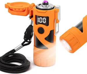 LcFun Electric Lighters Rechargeable Waterproof Dual Arc Plasma Lighter with Battery Display & Flashlight Windproof Electronic USB Lighter for Candle, Camping, Hiking, Survival Gear Supplies
