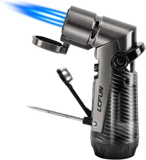 LcFun Torch Lighter Windproof Refillable Triple Jet Flame Butane Lighter with Punch and Draw Enhancer, Camper Hunting Accessories Gifts for Men -BUTANE NOT INCLUDED