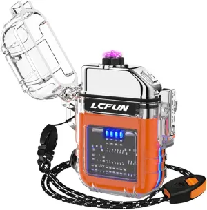 LcFun USB C Electric Lighter, Rechargeable Lighter, Windproof Plasma Lighters, Dual Arc Lighter with Battery Display & Flashlight, Waterproof Lighter for Camping, Survival, Hiking, Candle