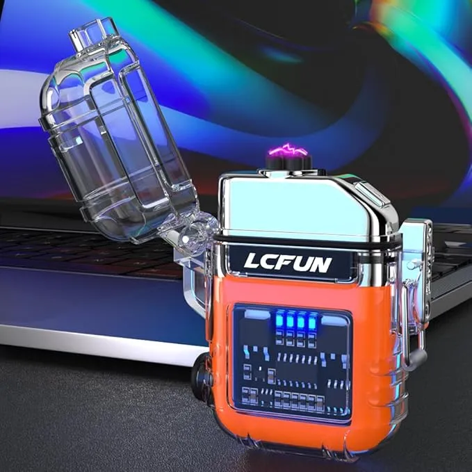 LcFun USB C Electric Lighter, Rechargeable Lighter, Windproof Plasma Lighters, Dual Arc Lighter with Battery Display & Flashlight, Waterproof Lighter for Camping, Survival, Hiking, Candle