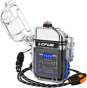 LcFun USB C Rechargeable Lighter, Electric Lighter, Plasma Arc Lighters, Waterproof Lighter with Battery Display & Flashlight, Flameless Windproof Lighters for Hiking, Camping Gear, Survival Kits