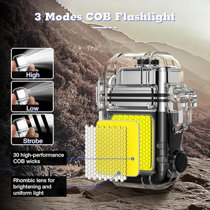 LcFun USB C Rechargeable Lighter, Electric Lighter, Plasma Arc Lighters, Waterproof Lighter with Battery Display & Flashlight, Flameless Windproof Lighters for Hiking, Camping Gear, Survival Kits