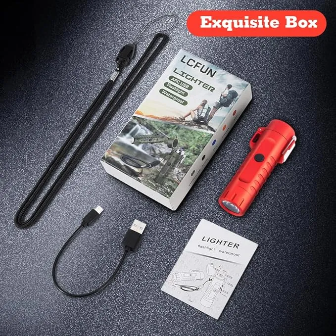 LcFun Waterproof Lighter USB Plasma Lighter Rechargeable Electric Lighter with Flashlight Flameless Lighter Windproof Arc Lighter for Outdoor Camping Hiking