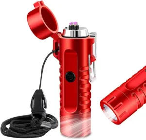 LcFun Waterproof Lighter USB Plasma Lighter Rechargeable Electric Lighter with Flashlight Flameless Lighter Windproof Arc Lighter for Outdoor Camping Hiking