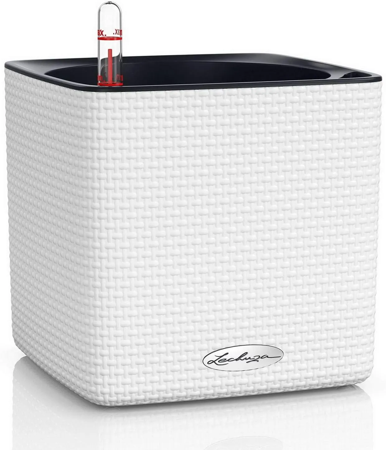 Lechuza 13580 Cube Color 16 Self-Watering Planter for Indoor and Outdoor Use, 7" x 7" x 6", White