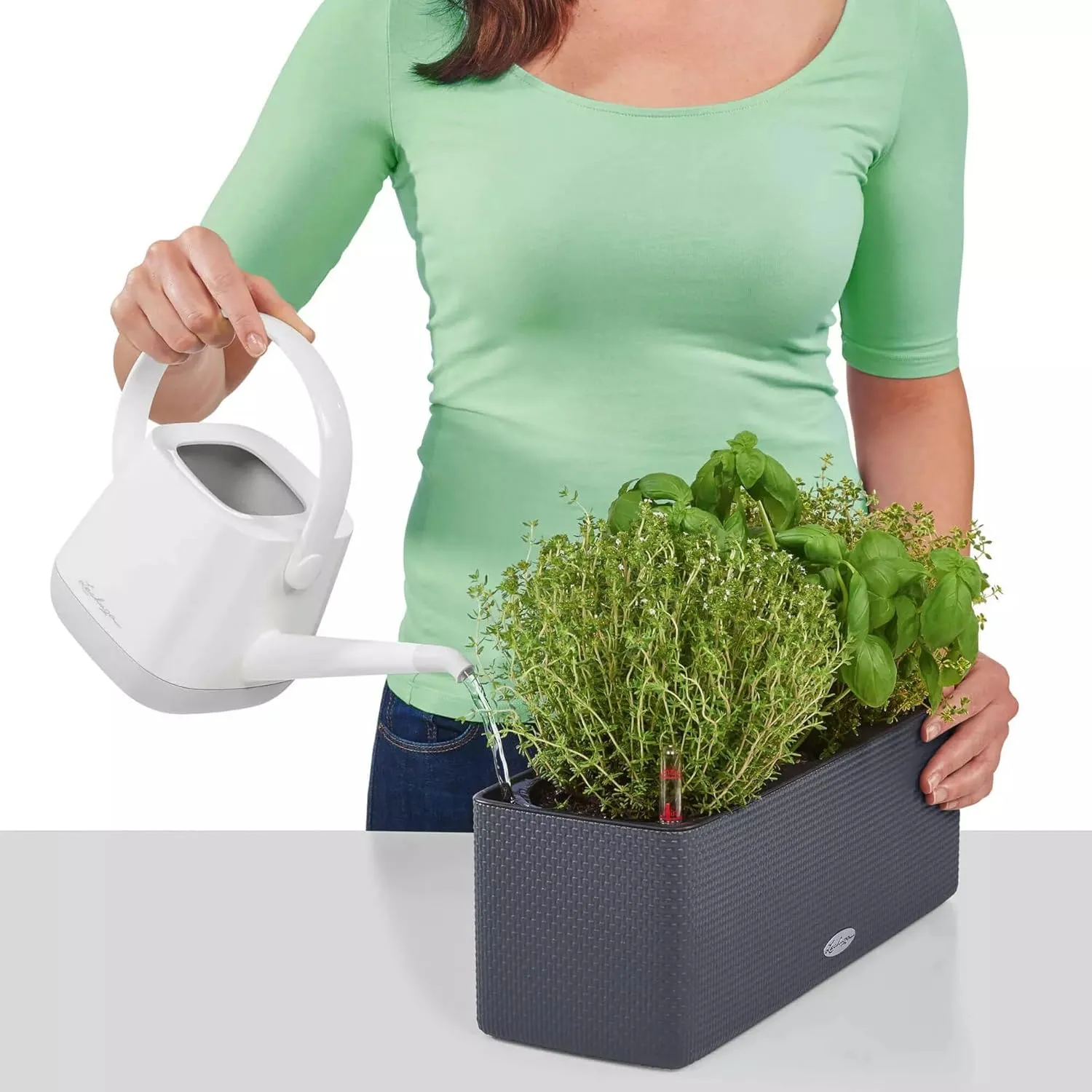 Lechuza 13684 Cube Color Triple Self-Watering Planter for Indoor and Outdoor Use, 16" x 5.5" x 5.25", Slate
