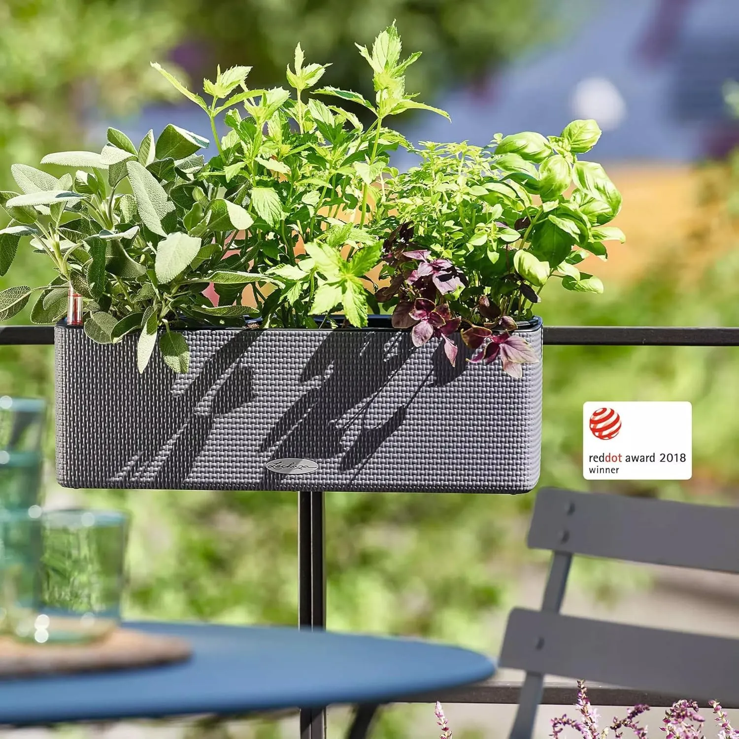 Lechuza 13684 Cube Color Triple Self-Watering Planter for Indoor and Outdoor Use, 16" x 5.5" x 5.25", Slate