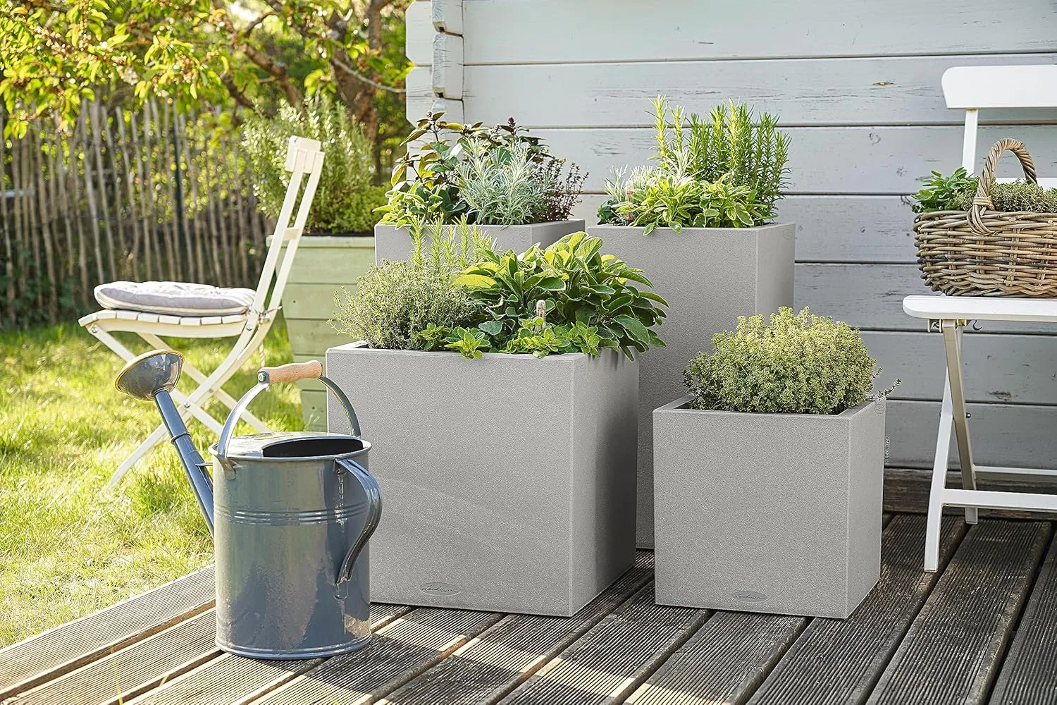 Lechuza 13720 Canto Stone Self-Watering Planter for Indoor and Outdoor Use, 16" x 16" x 16", Grey