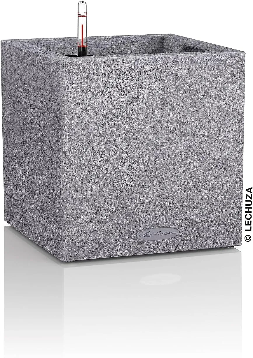 Lechuza 13720 Canto Stone Self-Watering Planter for Indoor and Outdoor Use, 16" x 16" x 16", Grey
