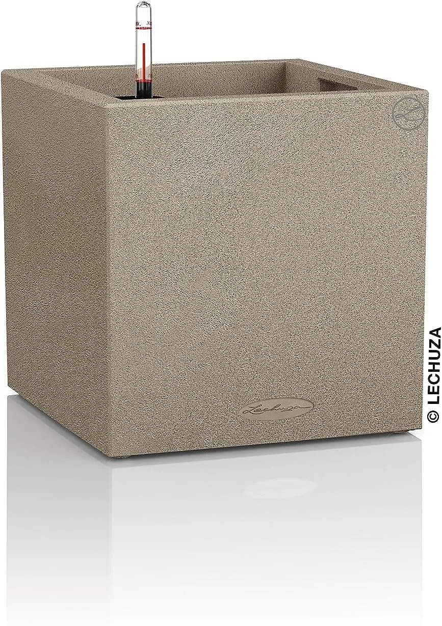 Lechuza Canto Color 40 Cube Planter Sandy Beige, 16" x 16" x 16"