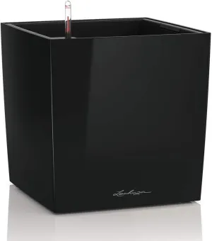 Lechuza Cube 50 Large Flower Indoor/Outdoor Garden Floor Self-Watering Planter with Drainage Hole with Plant Substrate Contemporary Poly-Resin H50 L50 W50 cm Black 13 Kg