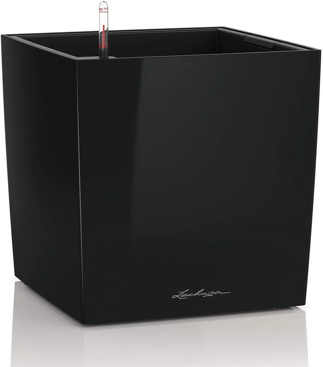 Lechuza Cube 50 Large Flower Indoor/Outdoor Garden Floor Self-Watering Planter with Drainage Hole with Plant Substrate Contemporary Poly-Resin H50 L50 W50 cm Black 13 Kg