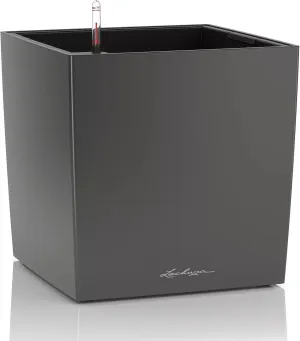 Lechuza Cube 50 Large Flower Indoor/Outdoor Garden Floor Self-Watering Planter with Drainage Hole with Plant Substrate Contemporary Poly-Resin H50 L50 W50 cm Dark Grey 13 Kg