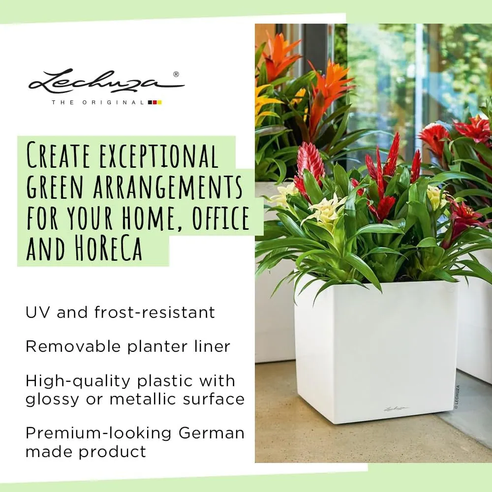 Lechuza Cube 50 Large Flower Indoor/Outdoor Garden Floor Self-Watering Planter with Drainage Hole with Plant Substrate Contemporary Poly-Resin H50 L50 W50 cm Dark Grey 13 Kg