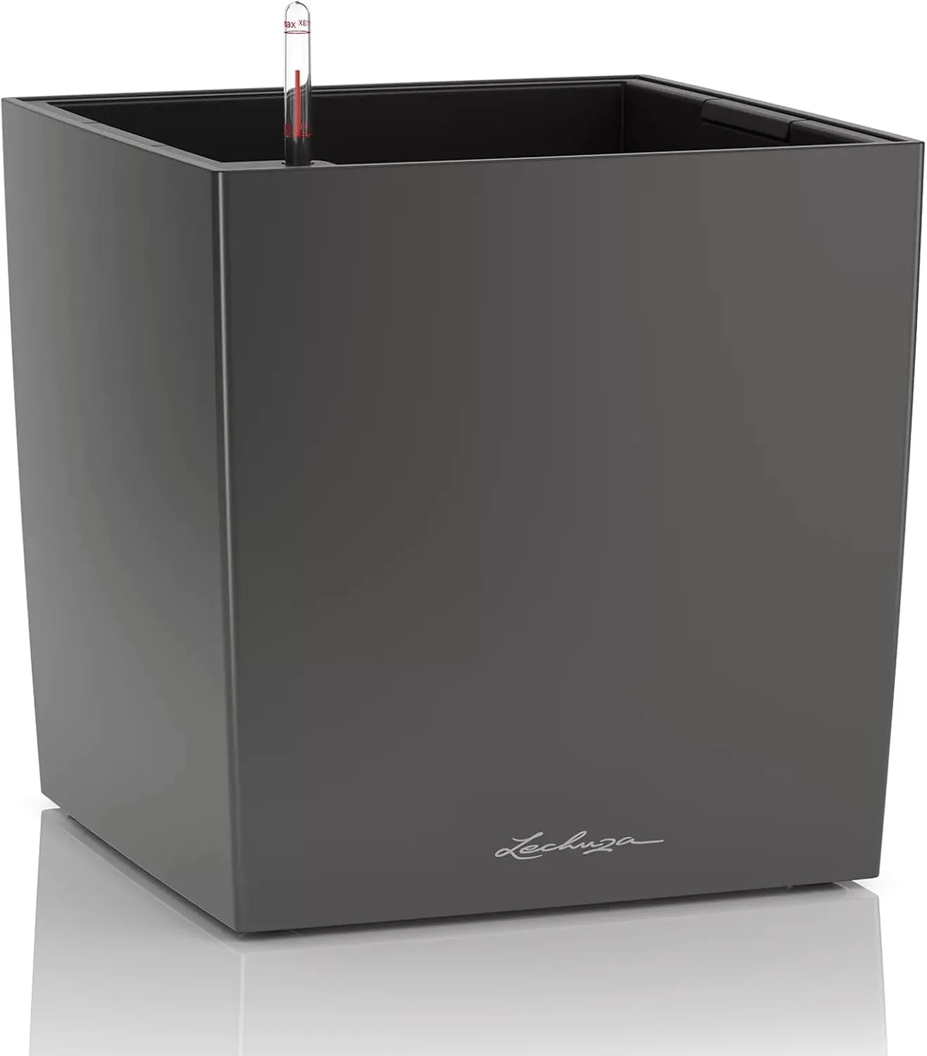 Lechuza Cube 50 Large Flower Indoor/Outdoor Garden Floor Self-Watering Planter with Drainage Hole with Plant Substrate Contemporary Poly-Resin H50 L50 W50 cm Dark Grey 13 Kg