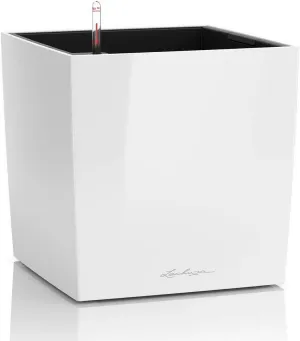 Lechuza Cube 50 Large Flower Indoor/Outdoor Garden Floor Self-Watering Planter with Drainage Hole with Plant Substrate Contemporary Poly-Resin H50 L50 W50 cm White 13 Kg