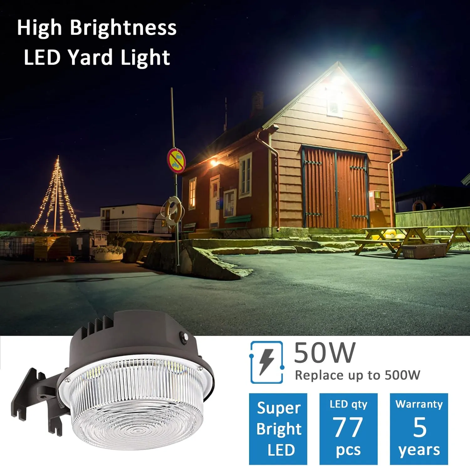 LED Barn Light 50W, Dusk to Dawn Outdoor Yard Light with Photocell Ultra Brightness 5000K Daylight 7500lm, 500W MH/HPS Replacement, AC100-277V IP65 Waterproof for Farmhouse Area