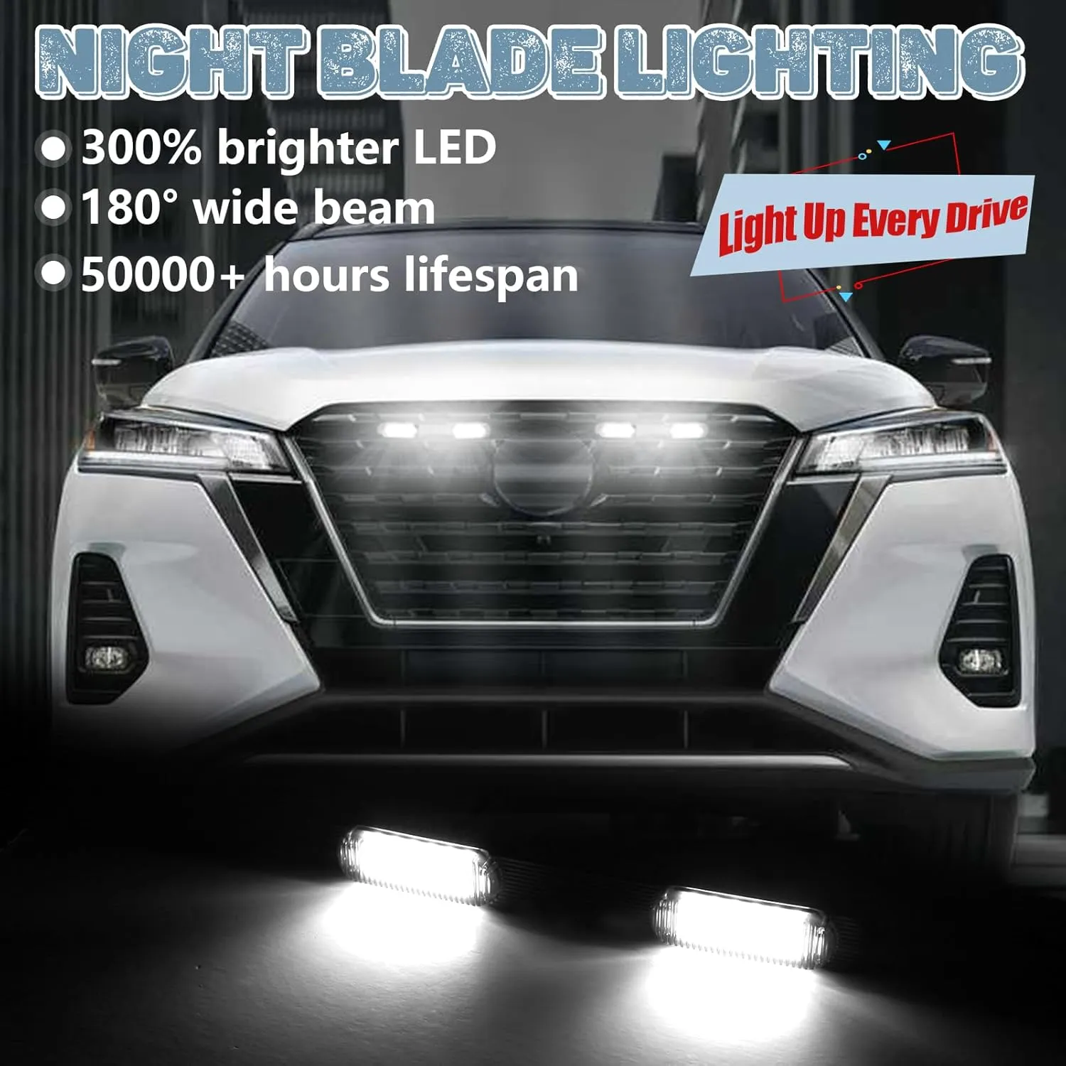 LED Front Grille Lights for Nissan Kicks 2021-2024 Grill Light Bar Running Lamps for Kicks Car Accessories S SV SR 623109VC5A (White)