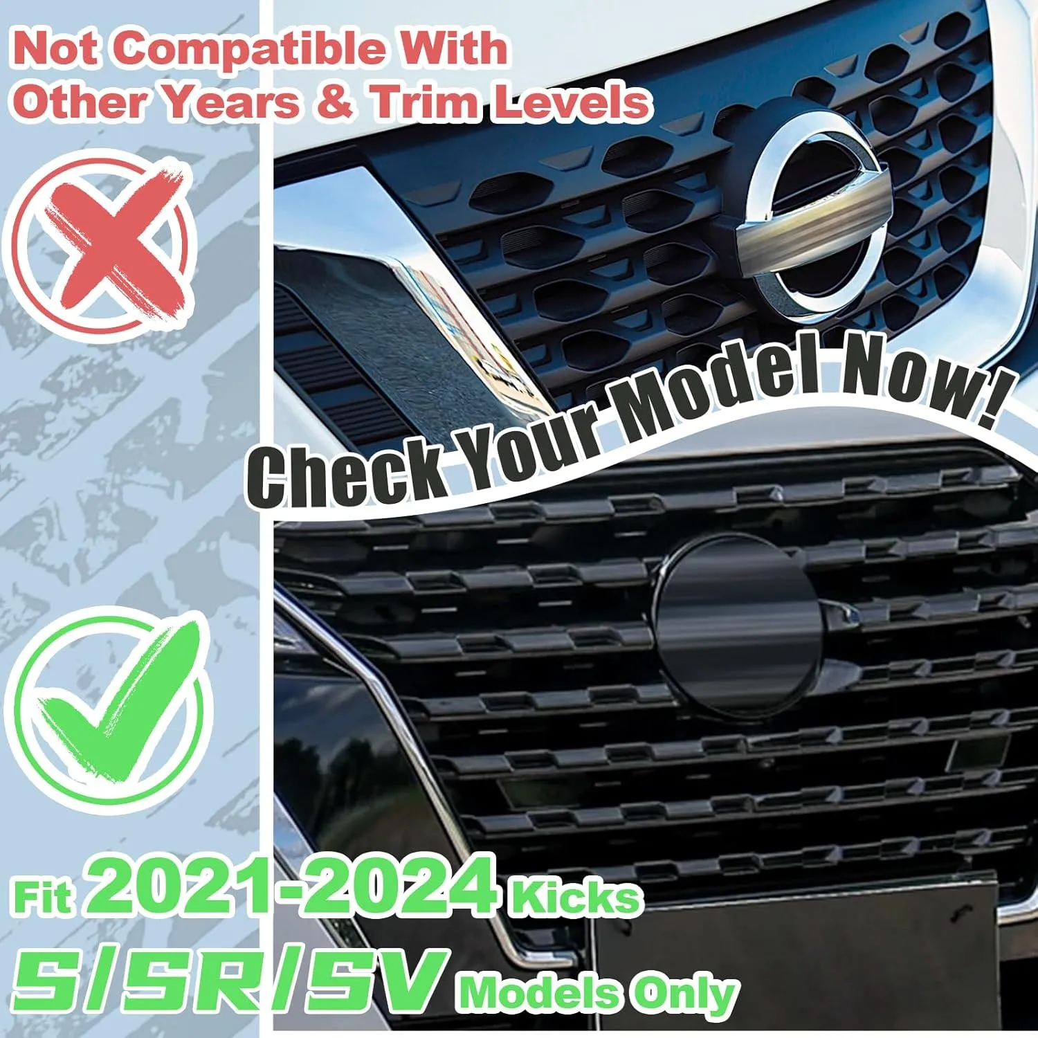 LED Front Grille Lights for Nissan Kicks 2021-2024 Grill Light Bar Running Lamps for Kicks Car Accessories S SV SR 623109VC5A (White)