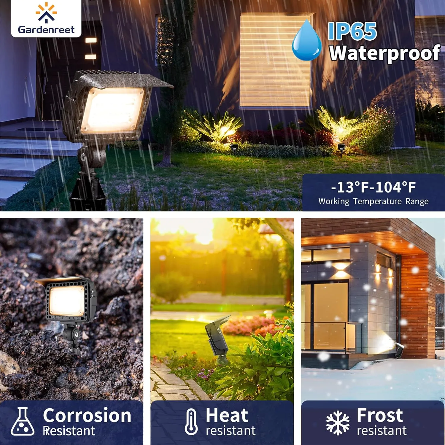 LED Outdoor Flood Lights - 12V Wall Wash Landscape Light, 5/10/15/20W & 3000K/4000K/5000K Selectable, Aluminum Waterproof Black Wide Angle Lighting for Sign Garden Tree 6 Pack