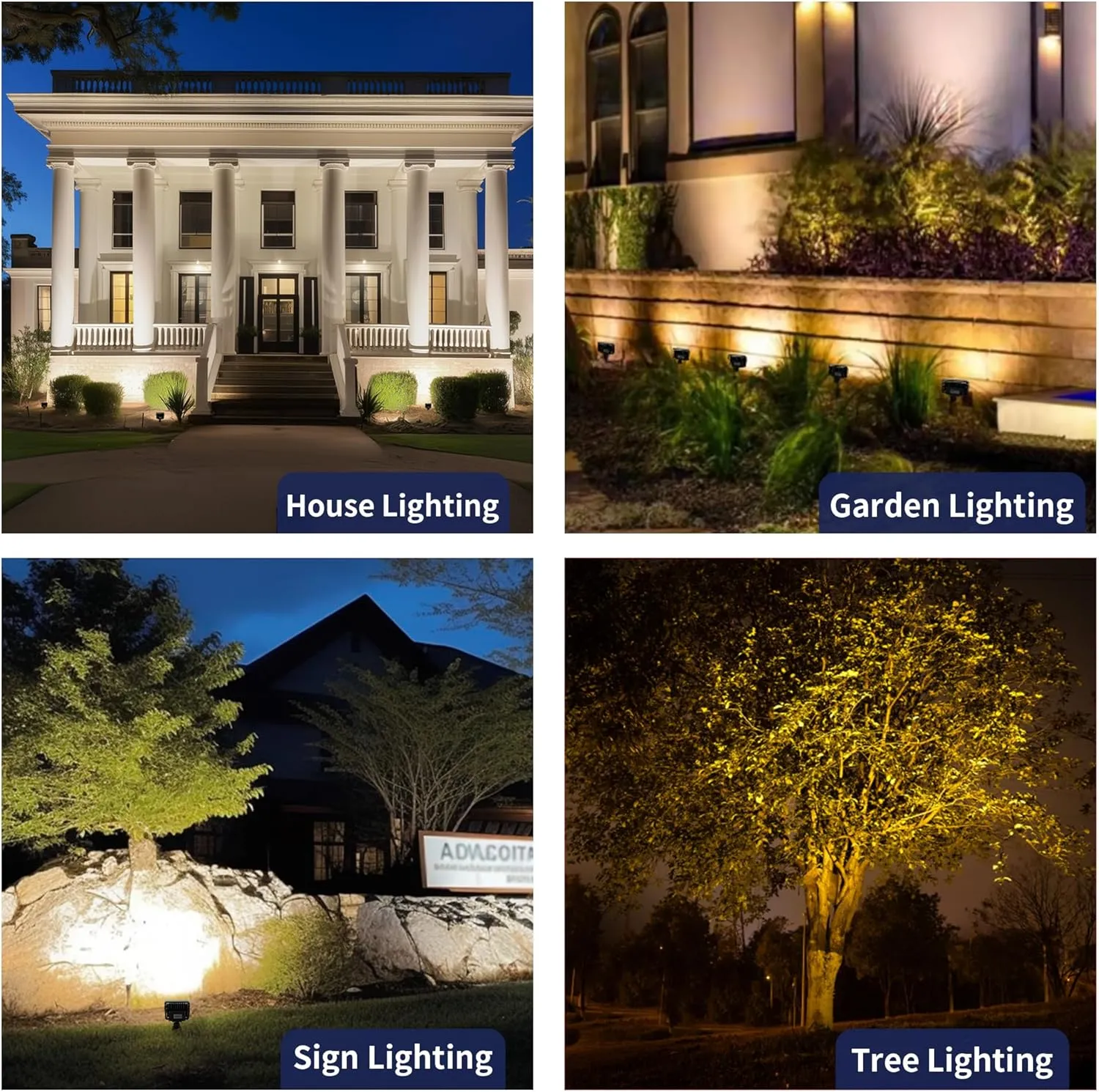 LED Outdoor Flood Lights - 12V Wall Wash Landscape Light, 5/10/15/20W & 3000K/4000K/5000K Selectable, Aluminum Waterproof Black Wide Angle Lighting for Sign Garden Tree 6 Pack