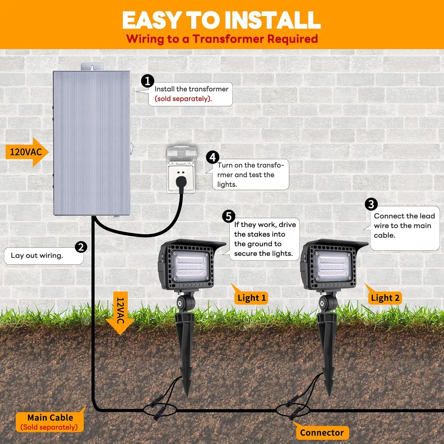 LED Outdoor Flood Lights - 12V Wall Wash Landscape Light, 5/10/15/20W & 3000K/4000K/5000K Selectable, Aluminum Waterproof Black Wide Angle Lighting for Sign Garden Tree 6 Pack