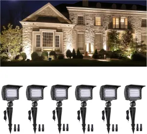 LED Outdoor Flood Lights - 12V Wall Wash Landscape Light, 5/10/15/20W & 3000K/4000K/5000K Selectable, Aluminum Waterproof Black Wide Angle Lighting for Sign Garden Tree 6 Pack