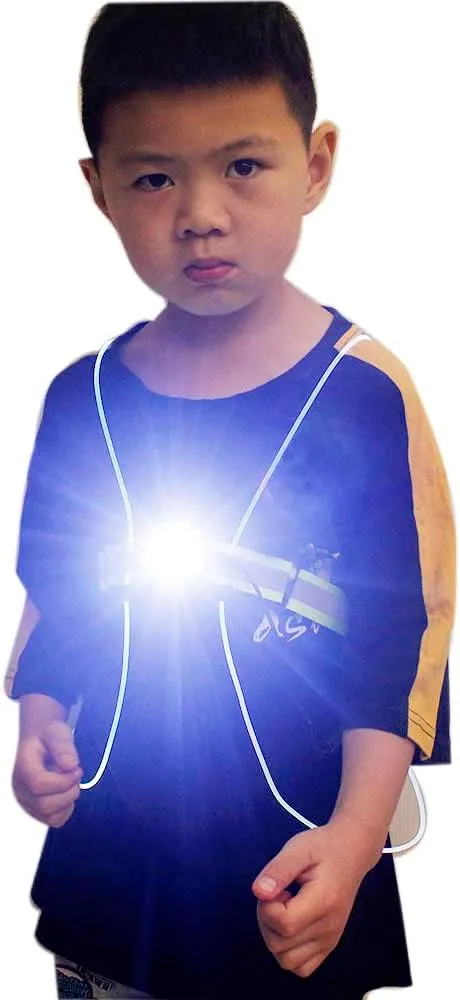 LED Running Vest Light Rechargeable Reflective Safety Ultralight Bright Chest Lamp Adjustable Visibility Lightweight Rainproof Multicolored Fiber Optics for Women Men Kids Jogging Biking Riding