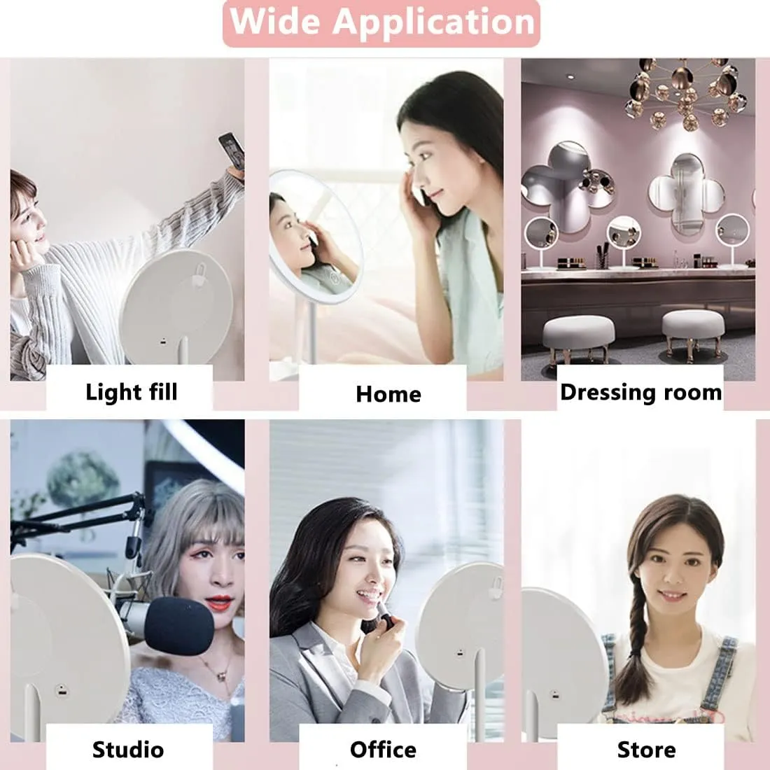 LED Travel Makeup Mirror with Lights - with a 5X Magnified Handheld Mini Pocket Size Portable Compact Mirror- Round Base - Pink - for Women Girls - 2 Pack