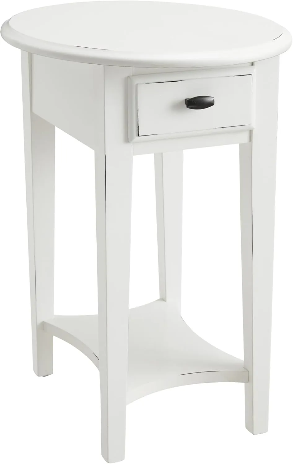 Leick Home Haven Ridge Oval End Table, One Drawer Side Table, Farmhouse White, 214387