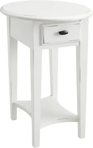 Leick Home Haven Ridge Oval End Table, One Drawer Side Table, Farmhouse White, 214387