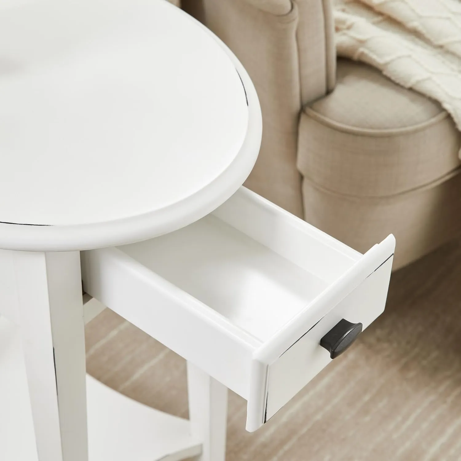 Leick Home Haven Ridge Oval End Table, One Drawer Side Table, Farmhouse White, 214387