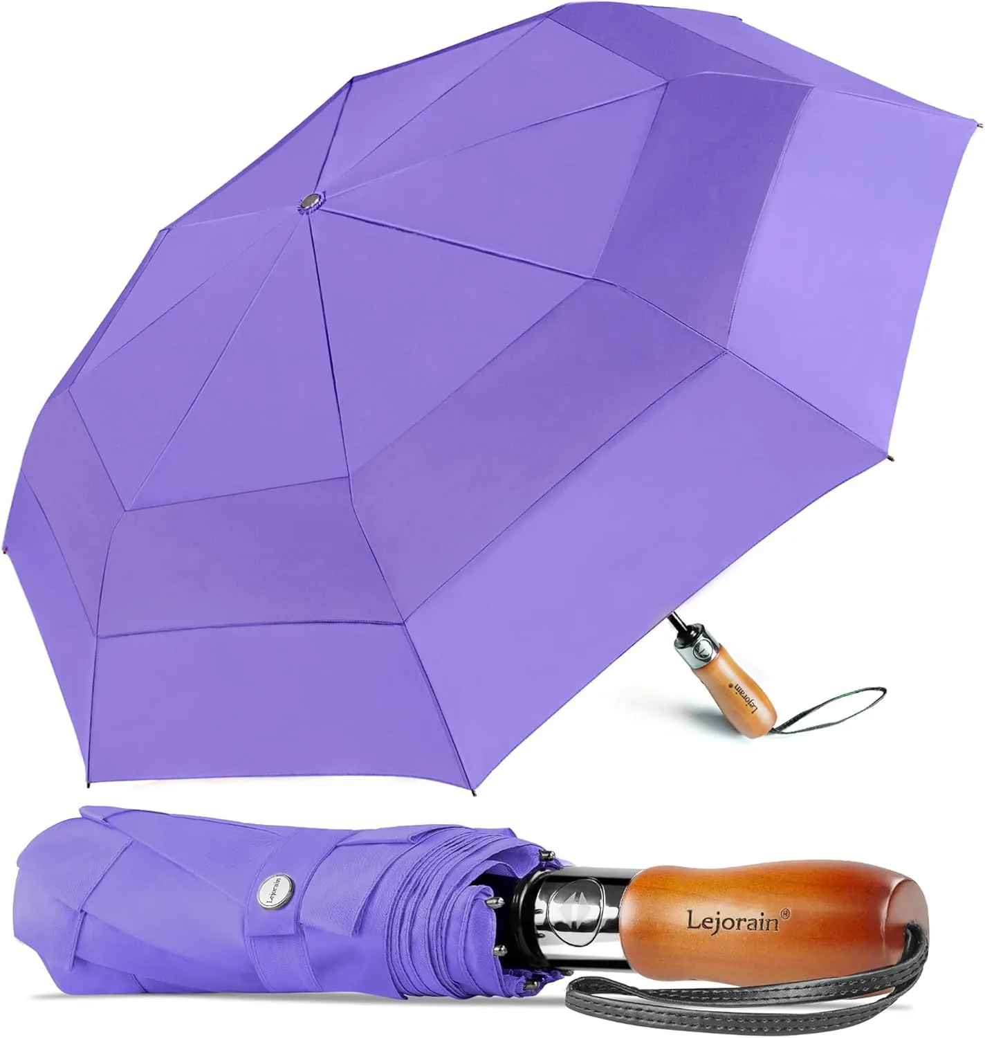 Lejorain Large Folding Golf Umbrella - Compact Mens Umbrellas Travel Rain and Windproof 54inch Collapsible Automatic Open Close Umbrella 210T Teflon Vented Double Canopy