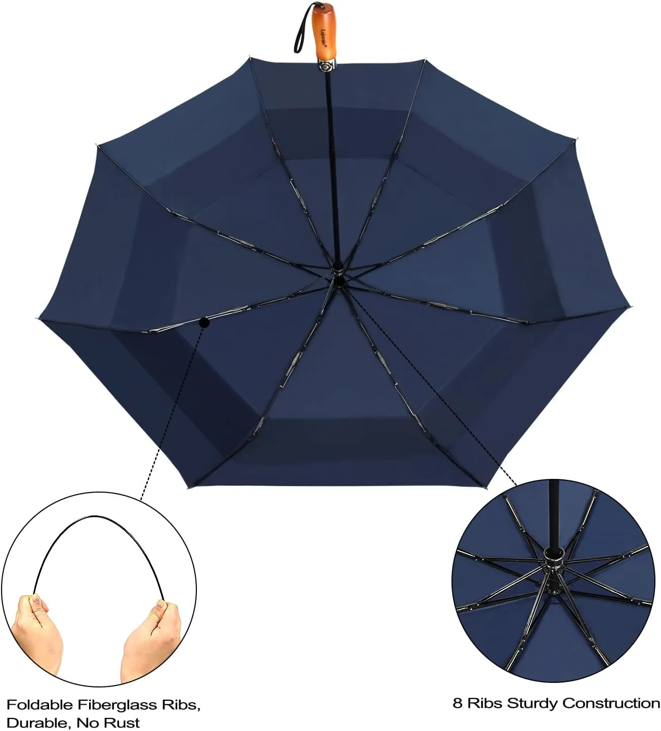 Lejorain Large Folding Golf Umbrella - Compact Mens Umbrellas Travel Rain and Windproof 54inch Collapsible Automatic Open Close Umbrella 210T Teflon Vented Double Canopy
